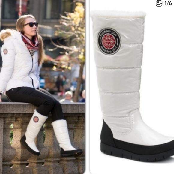 Madden Girl Iggloo Women's Faux Fur Puffer Snow Boot White Black New With Box 8 - Picture 1 of 14